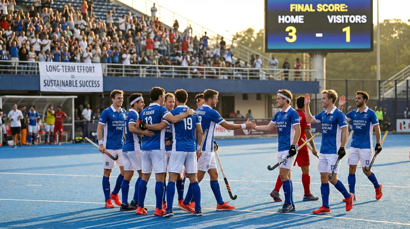 Hockeyteam viert overwinning na succesvolle wedstrijd