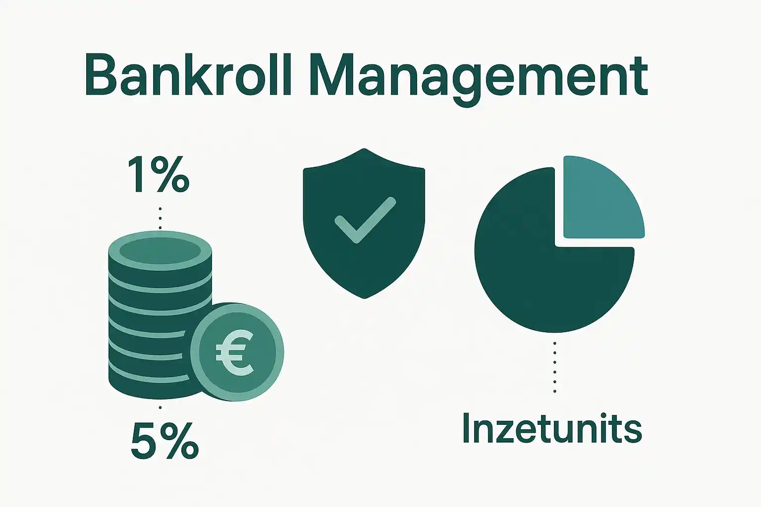 Bankroll management visualisatie met muntenstapel, percentage markers en beschermend schild rond geld
