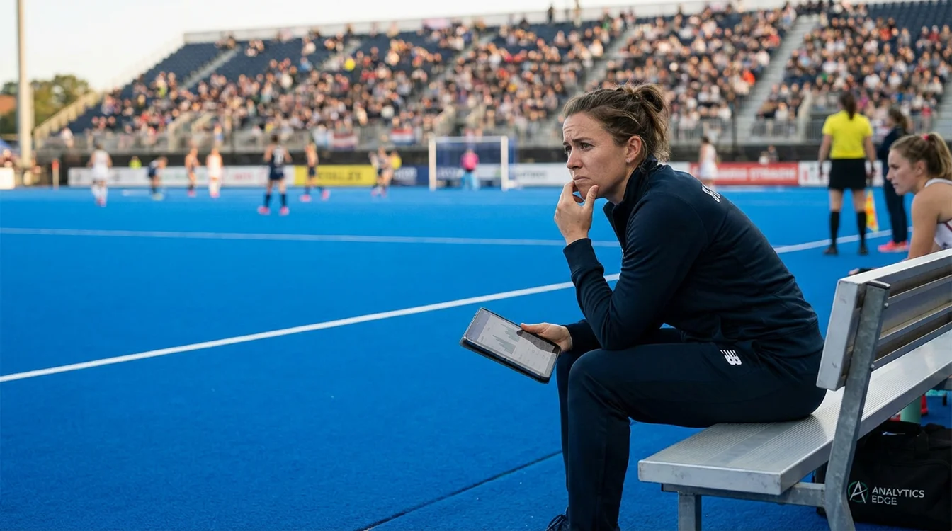 Hockeyspeler bestudeert het veld tijdens tactische analyse
