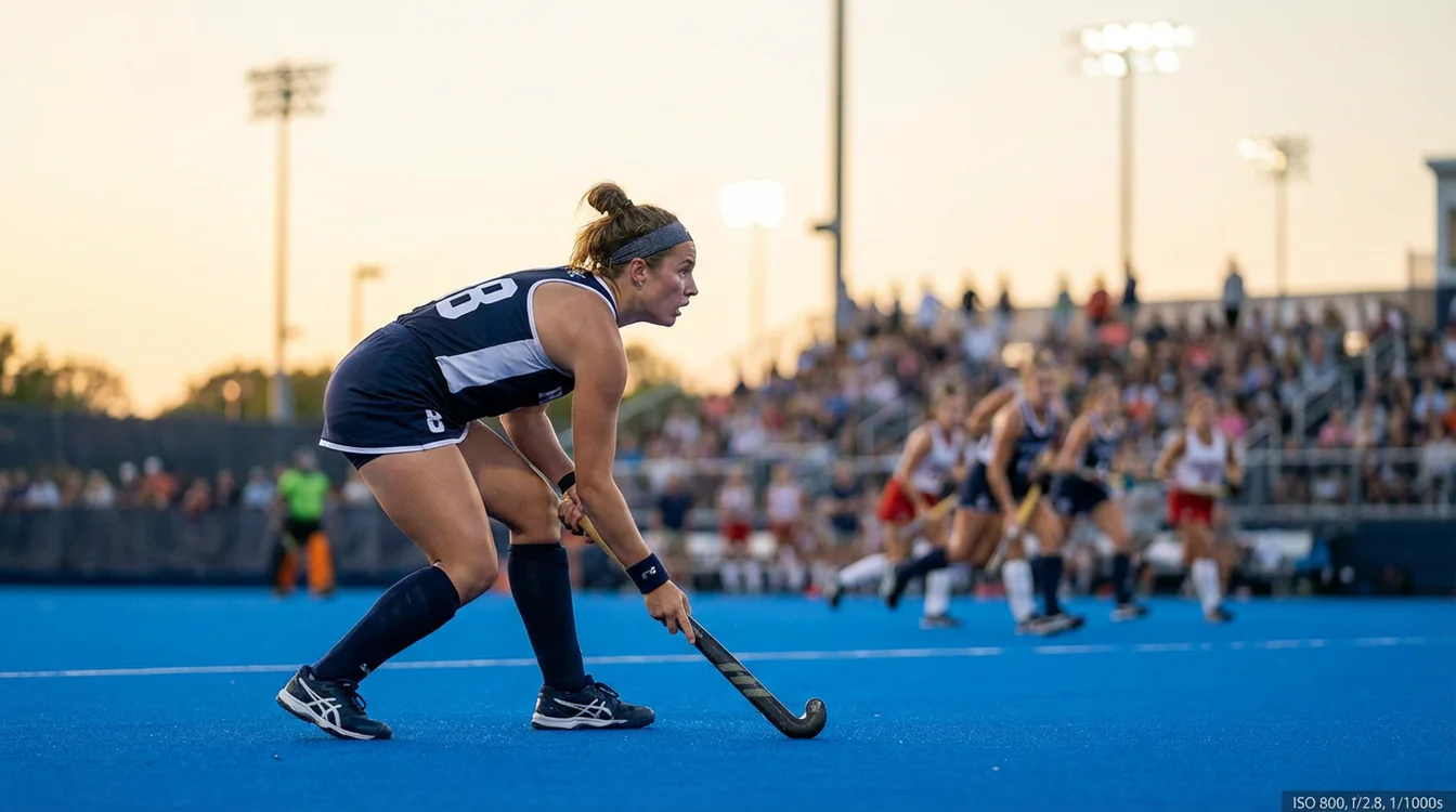 Gefocuste hockeyspeler toont concentratie en discipline