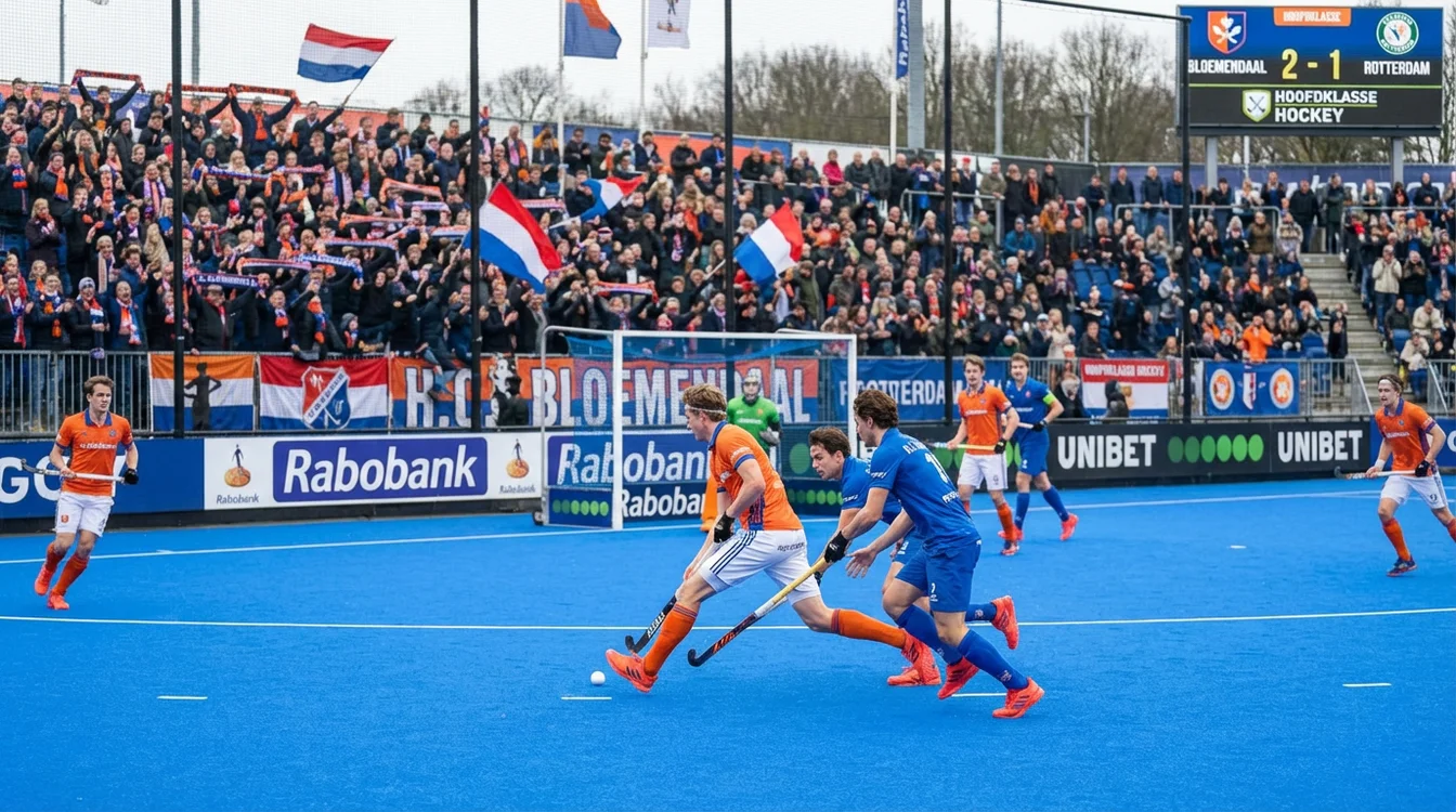 Nederlandse hockeycompetitie met fans op de tribune