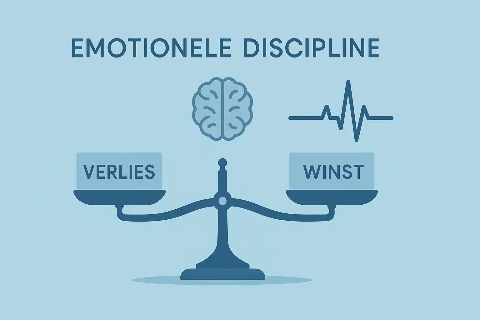 Emotionele discipline visualisatie met balans tussen winst en verlies, kalme sfeer en mentale controle symbool