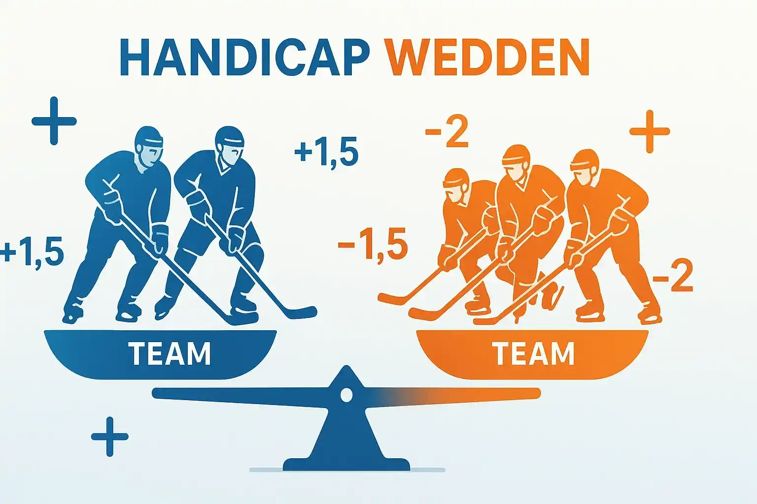 Conceptuele illustratie van handicap weddenschap met balans en plus/min symbolen voor hockey teams