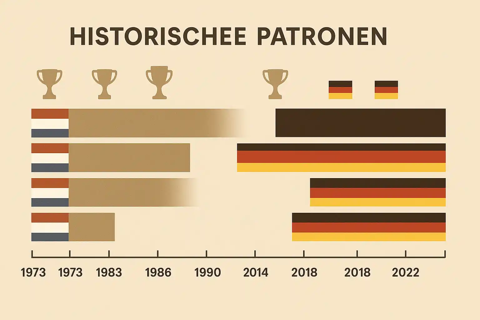 Tijdlijn visualisatie van historische hockey finale resultaten tussen twee landen met head-to-head vergelijking
