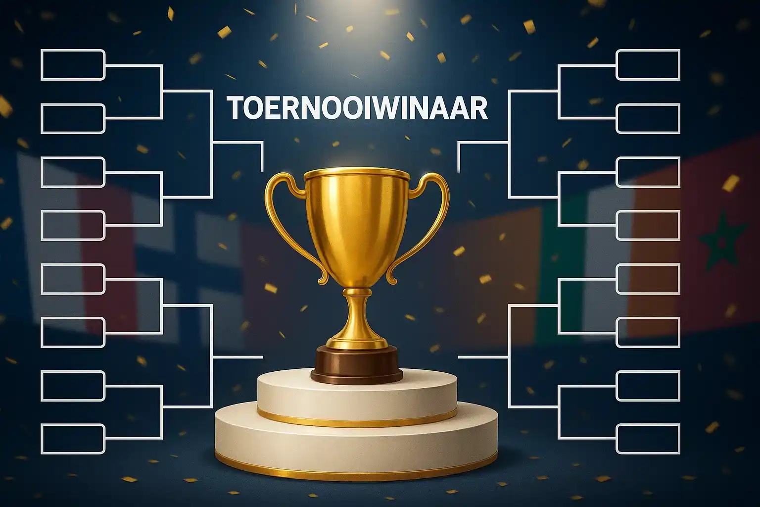 Kampioenstrofee met toernooi bracket en nationale vlaggen voor outright hockey weddenschappen