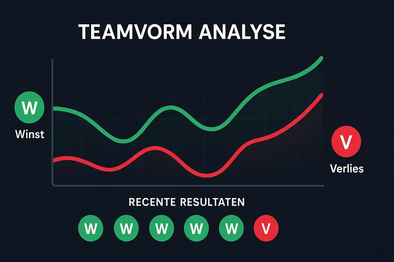 Grafische weergave van teamvorm analyse met prestatielijnen, recente resultaten en momentum indicatoren