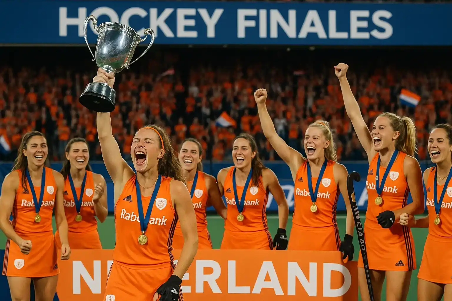 Infographic met de hiërarchie van hockey toernooien: Olympische Spelen bovenaan, gevolgd door WK, EK en clubcompetities