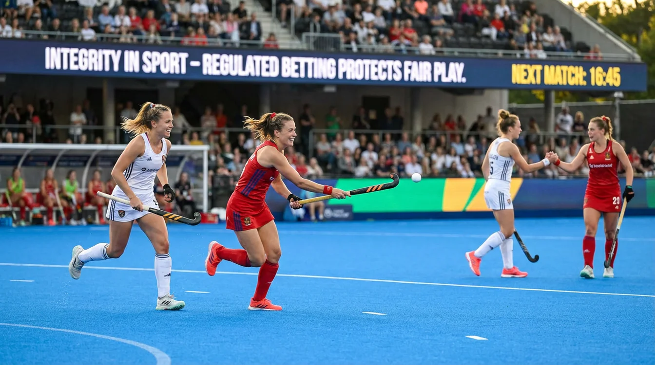 Hockeyspelers in eerlijk sportief duel op kunstgrasveld
