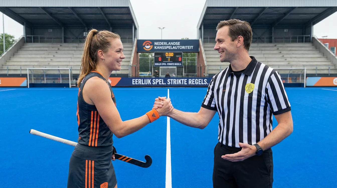 Hockeyspeler en scheidsrechter tonen fair play