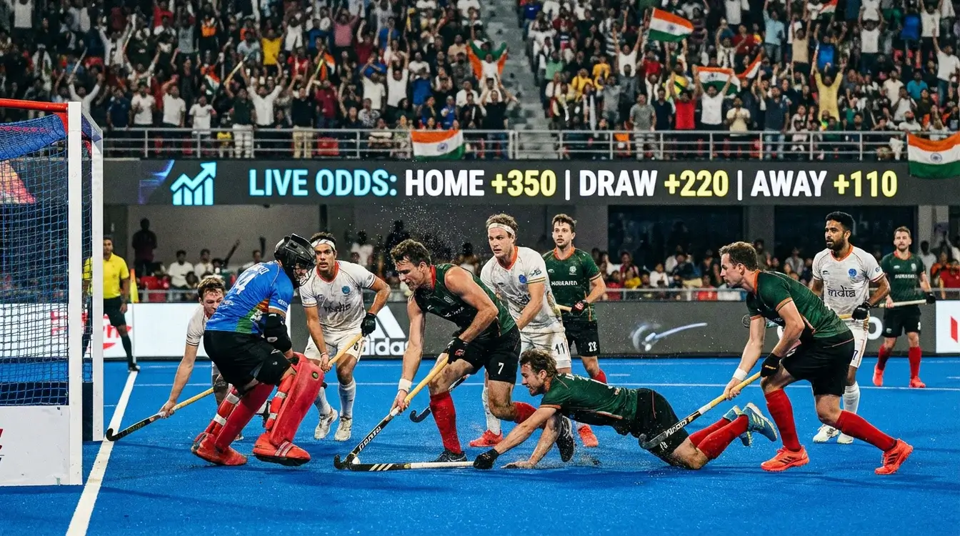 Intens moment tijdens hockeywedstrijd met snelle actie