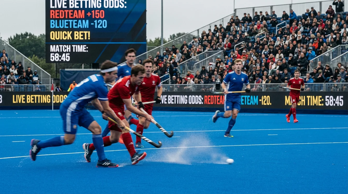 Snelle actie tijdens hockeywedstrijd met spelers in beweging